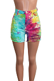 Casual Polyester Tie Dye Hollow Out Distressed Ripped Shorts SN3846
