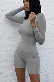 Flower Grey Casual Polyester Long Sleeve High Neck Bodycon Jumpsuit GL6281