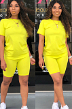 Casual Acetate Pure Color Short Sleeve Round Neck T-Shirt Tee Top Shorts Sets X9171