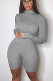 Flower Grey Casual Polyester Long Sleeve High Neck Bodycon Jumpsuit GL6281