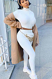 White Casual Polyester Letter Long Sleeve Utility Blouse Long Pants Sets GL6286