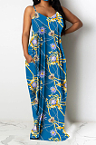 Casual Polyester Floral Sleeveless V Neck Flat Pocket Slip Dress SMR9646