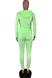 Green Casual Polyester Long Sleeve Hoodie Long Pants Sets AMM8075