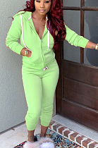 Green Casual Polyester Long Sleeve Hoodie Long Pants Sets AMM8075