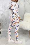 Multi Sexy Polyester Butterfly Graphic Long Sleeve Deep V Neck Bodycon Jumpsuit SMR9633