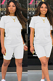 Casual Acetate Pure Color Short Sleeve Round Neck T-Shirt Tee Top Shorts Sets X9171