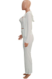 White Casual Polyester Sleeveless Hoodie Long Pants Sets SN3824