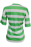 Green Casual Cotton Striped Short Sleeve Round Neck Tee Top F8291