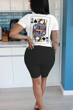 Black Casual Polyester Short Sleeve Round Neck Tee Top Shorts Sets YYF8112