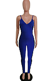 Blue Casual Cotton Sleeveless Bodycon Jumpsuit F8288