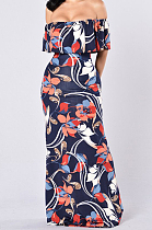 Casual Spandex Floral Sleeveless Flounce All Over Print Long Dress JLX8018