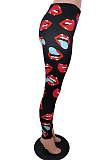 Black Casual Polyester Mouth Graphic All Over Print Long Pants AA5082