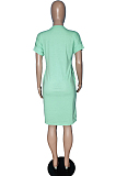 Light Blue Casual Spandex Short Sleeve V Neck Mid Waist Long Dress AA5060