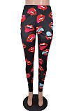 Black Casual Polyester Mouth Graphic All Over Print Long Pants AA5082