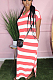 Red Casual Polyester Striped Short Sleeve V Neck Shift Dress HY5167