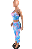 Blue Green Casual Polyester Sleeveless Tank Top Long Pants Sets W8309