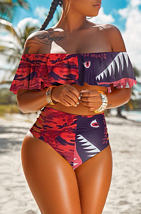 Sexy Polyester Cartoon Graphic Flounce one piece Swimwear H1358