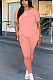 Pink Casual Polyester Short Sleeve Round Neck Tee Top Long Pants Sets HY5163