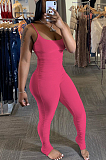 Pink Casual Polyester Sleeveless Spaghetti Strap  Open Back Ruffle Cami Jumpsuit HY5131