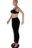 Black Sexy Polyester Sleeveless Ruffle Tank Top Long Pants Sets HY5161