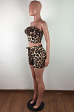 Casual Spandex Tie Dye Leopard Sleeveless Bandeau Bra Shorts Sets JLX2079