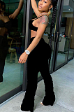 Black Sexy Polyester Sleeveless Ruffle Tank Top Long Pants Sets HY5161