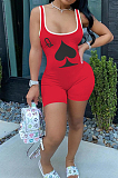 Casual Polyester Playing card pattern Sleeveless Bodycon Jumpsuit H1388
