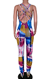 Sexy Polyester Tie Dye Sleeveless Halterneck Cold Shoulder Ruffle Cami Jumpsuit ARM8201