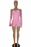 Pink Sexy Polyester Long Sleeve Backless Back Tied Bodycon Jumpsuit YT3229