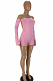 Pink Sexy Polyester Long Sleeve Backless Back Tied Bodycon Jumpsuit YT3229