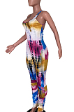 Sexy Polyester Tie Dye Sleeveless Halterneck Cold Shoulder Ruffle Cami Jumpsuit ARM8201