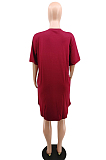 Casual Cotton Letter Short Sleeve Round Neck Shift Dress H1332