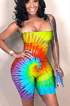 Yellow Sexy Polyester Tie Dye Sleeveless Self Belted Backless Cami Jumpsuit GL6257