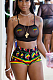 Black Sexy Polyester Sleeveless Self Belted Backless Tank Top Shorts Sets A8155
