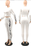 Pure Color Casual Polyester Long Sleeve Round Neck Longline Top Long Pants Sets QQ5199