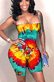 Yellow Sexy Polyester Tie Dye Sleeveless Self Belted Backless Cami Jumpsuit GL6257