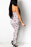 White Casual Polyester Animal Graphic Sleeveless All Over Print Cami Jumpsuit YSH6158