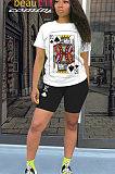 Black Casual Polyester Short Sleeve Round Neck Tee Top Shorts Sets QQM4056
