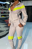 Casual Polyester Colorblock Long Sleeve Contrast Binding Zipper Front  Long Pants Sets ARM8206