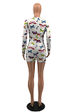 Casual Polyester Butterfly Graphic Long Sleeve Round Neck Bodycon Jumpsuit H1505