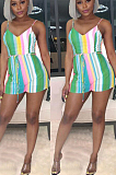 Green Sexy Polyester Striped Sleeveless Knotted Strap Cami Jumpsuit YSH6155