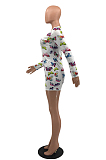Casual Polyester Butterfly Graphic Long Sleeve Round Neck Bodycon Jumpsuit H1505