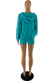 Pure Color Casual Polyester Long Sleeve Hoodie Shorts three-piece S6230