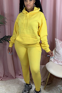 Yellow Casual Polyester Long Sleeve Hoodie Long Pants Sets AL116