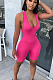 Rose Red Sexy Polyester Sleeveless Spaghetti Strap  Open Back Tank Jumpsuit YY5194