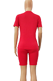Casual Sporty Cotton Short Sleeve Round Neck Pure Color Tee Top Shorts Sets CM756
