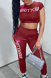 Casual Polyester Short Sleeve Diamond-bordered Round Neck Crop Top Long Pants Sets ALS198