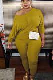 Yellow Casual Polyester Long Sleeve Round Neck Tee Top Long Pants Sets K8918