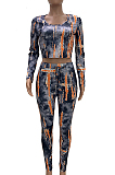 Casual Sporty Polyester Tie Dye Long Sleeve Round Neck Longline Top Long Pants Sets TRS980