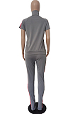 Grey Casual Polyester Utility Blouse Long Pants Sets YM8129